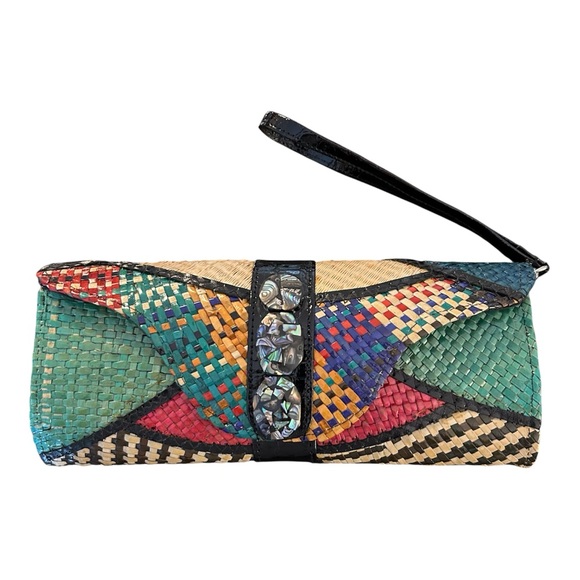 Raffa Multicolor Woven Clutch with Wrist Strap